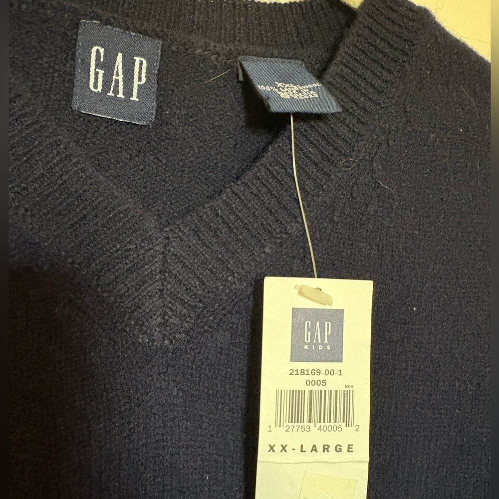 Vintage NWT GAP Men's V-Neck Super Dark Blue/Black Sweater Vest - Picture 5 of 7